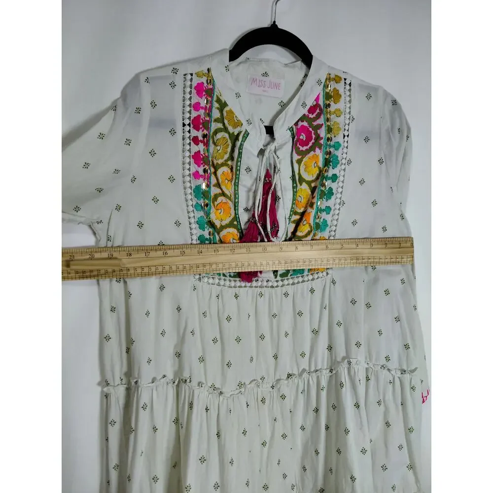 Miss June Paris White Boho Bell Sleeve Tiered Dress See Measurements